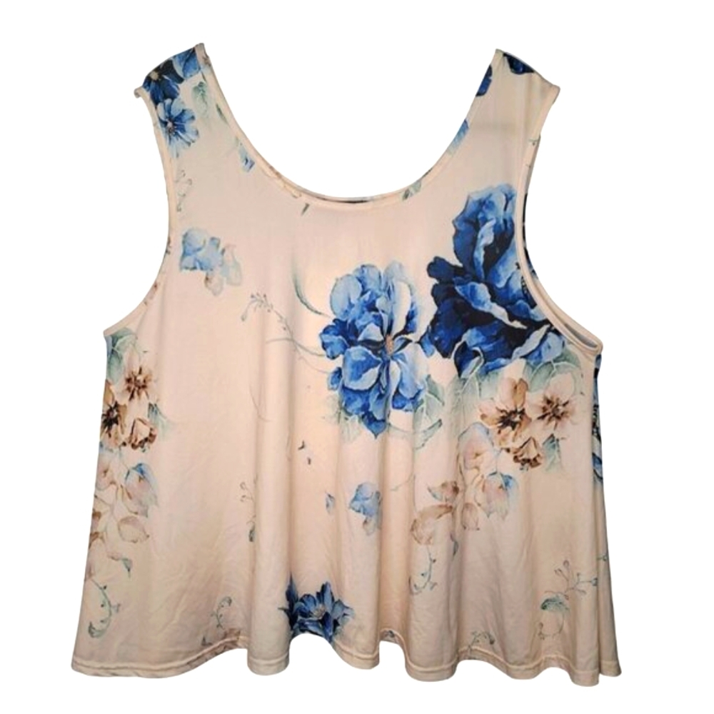 NEW Loveu Dear White Blue Floral Tank Top Plus Size 3X